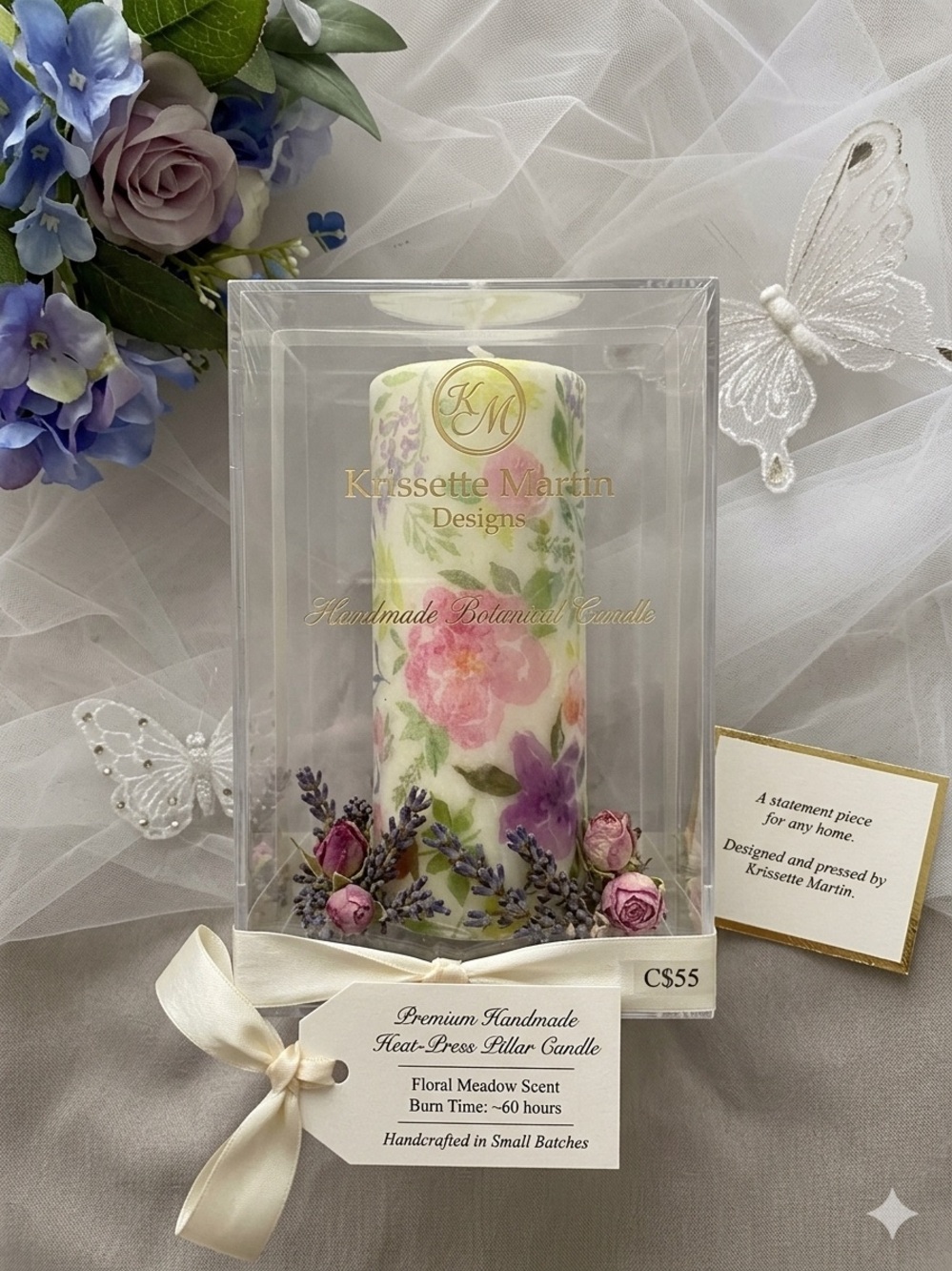 🌸 Premium Handmade Botanical Candle | Artisan Heat Press Pillar